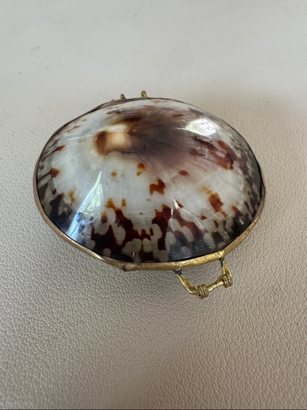 Gold-Trim Shell Trinket Box with Brown & White Marbled Shell